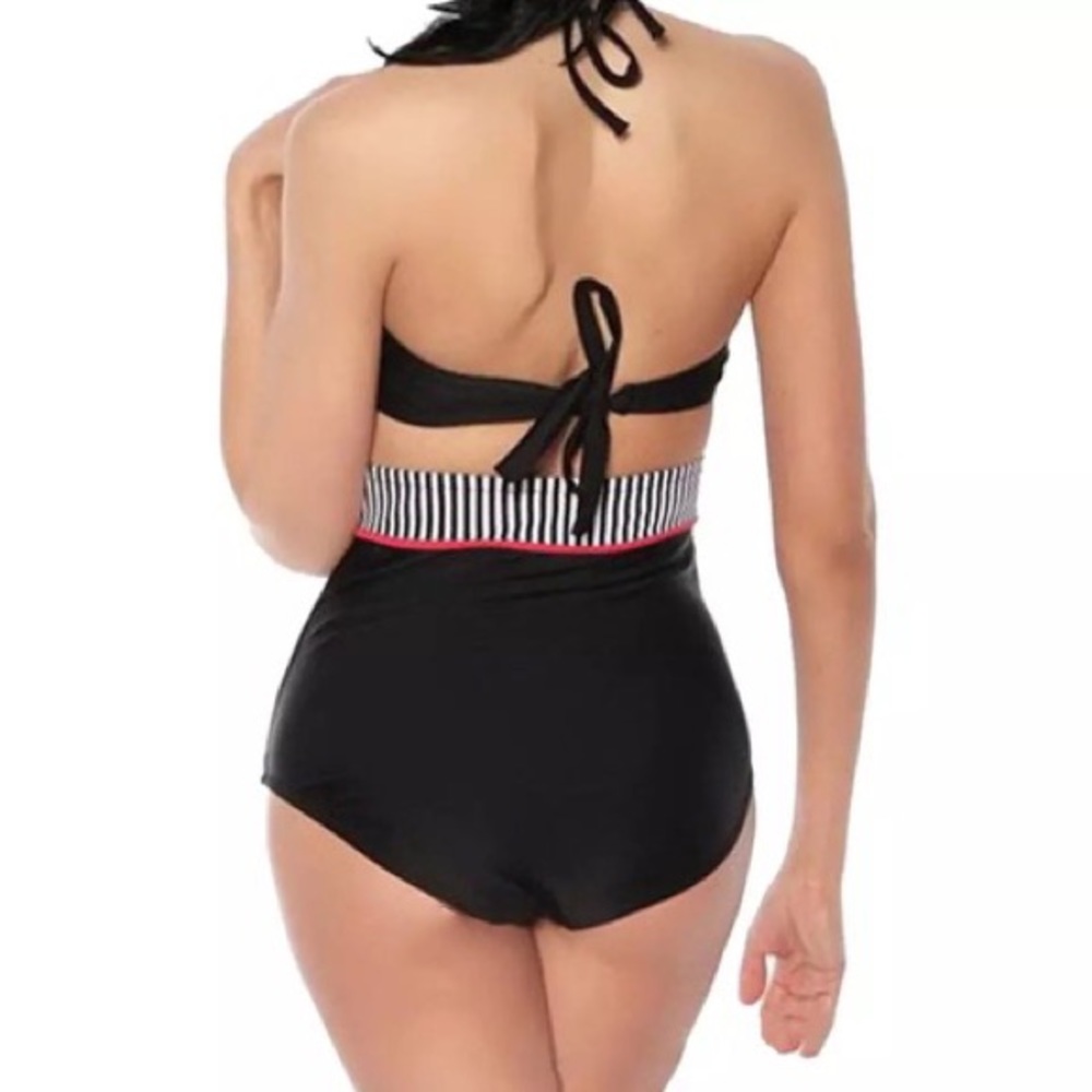 Retro Black & White Dot High Waist Push-Up Bikini - Picture 2 of 16